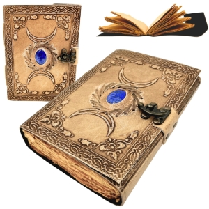 Notes skórzany - z kamieniem i fazami księżyca