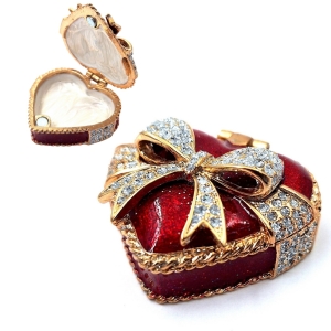 Szkatułka metalowa - serce z kryształkami  